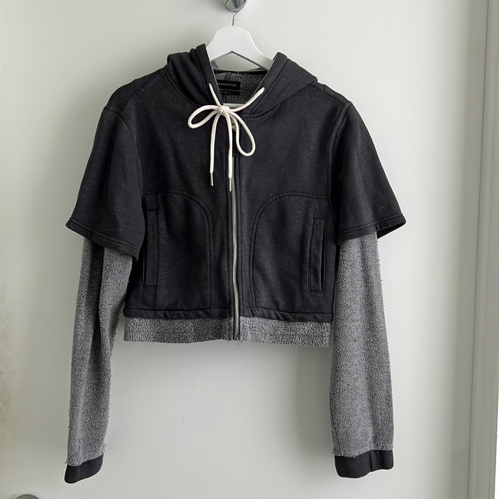 Cropped layered zip up hoodie